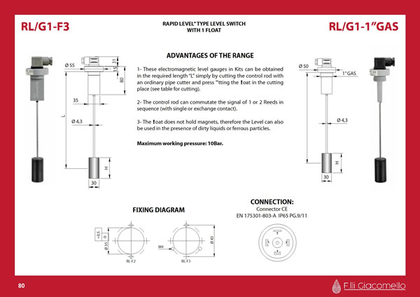 Rapid Level series Level Switches ou Interruptor de nível “Radid”. Formast